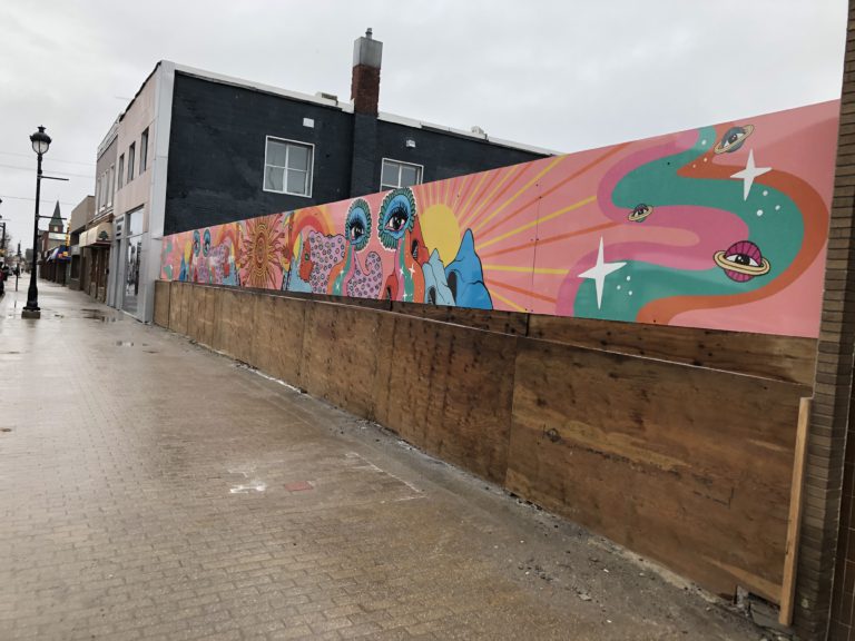 Art display covers old building site