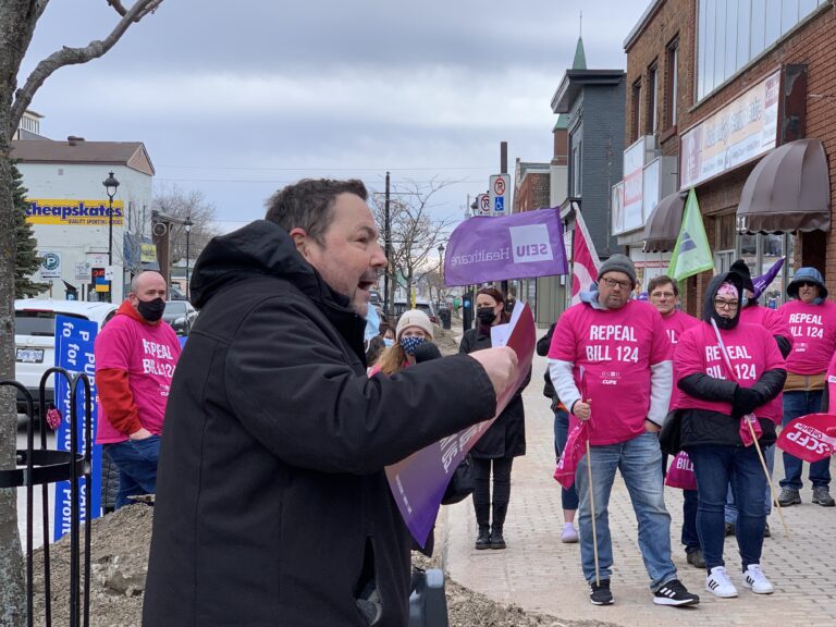 Health care workers rally outside MPP’s office