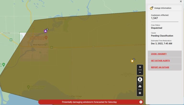 *Update* 7:22 am – Power outage affecting approximately 3000 West Nipissing Customers