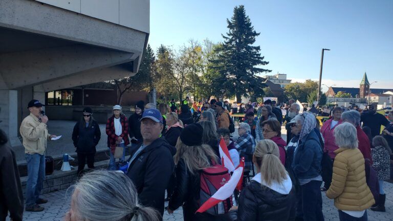 City hall plays host to two protests Wednesday morning