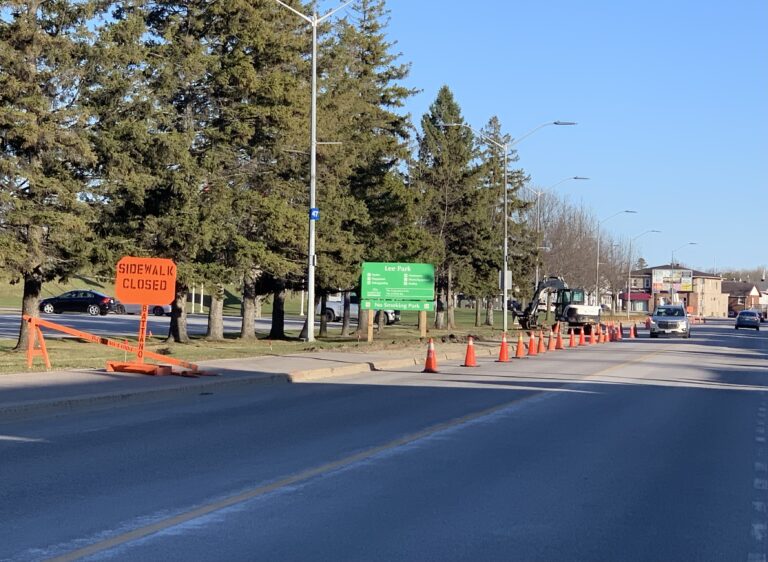 City replacing interlocking brick sidewalk near Lee Park