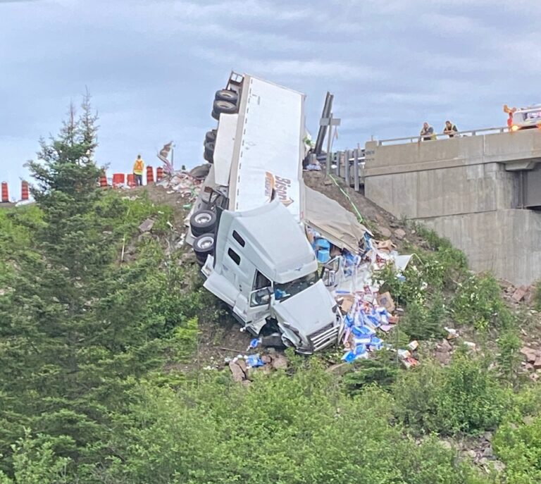 (Update) Transport hops guardrail along Highway 11 overpass after crash