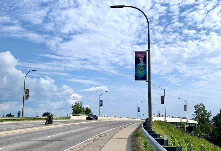 Public art adorns the overpass